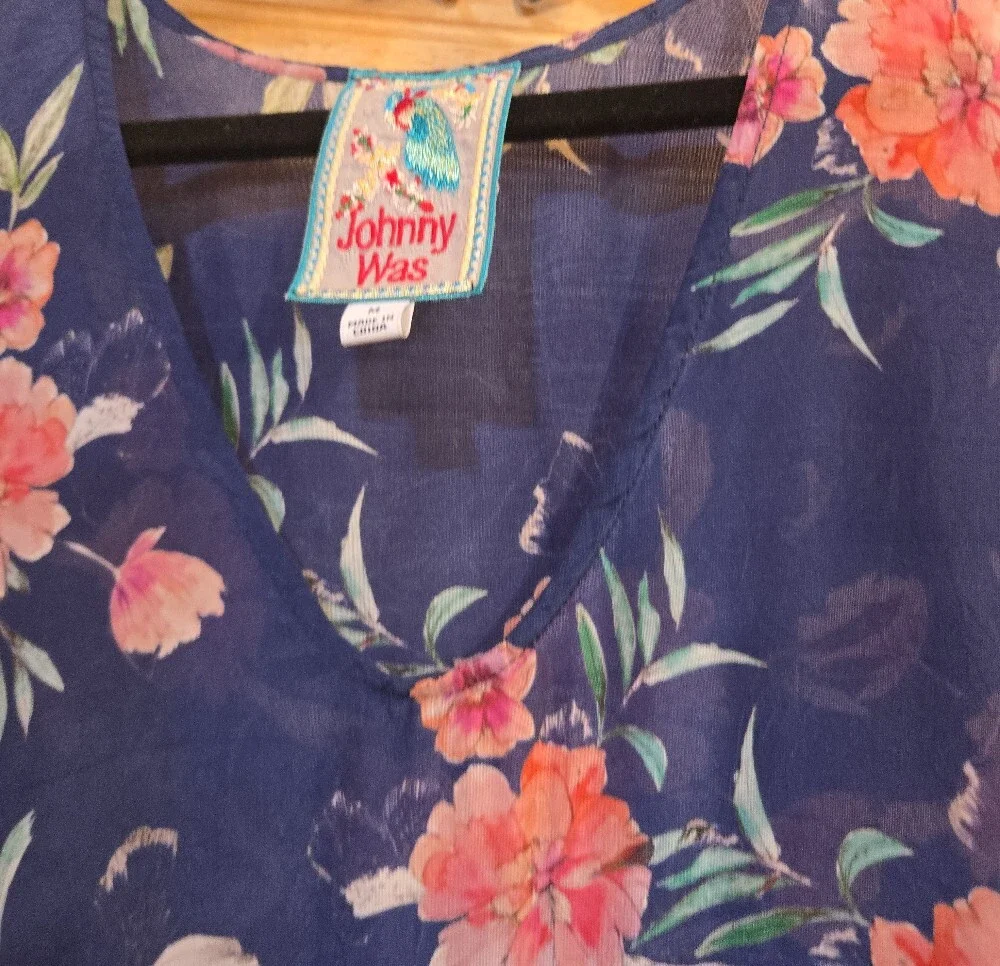 Johnny Was Navy Floral V-Neck Tunic - Picture 3 of 4